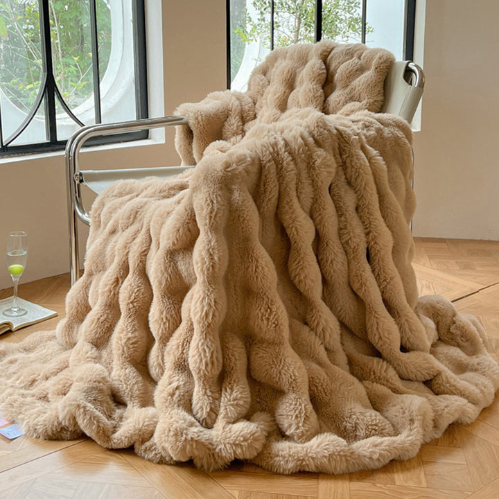 Cream bubble texture faux fur throw blanket