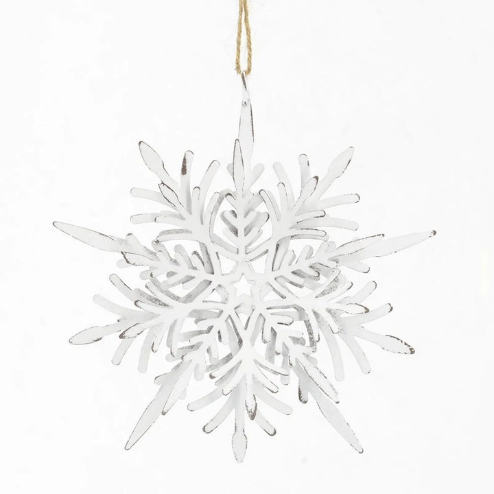 White metal snowflake hanging decorations with rope
