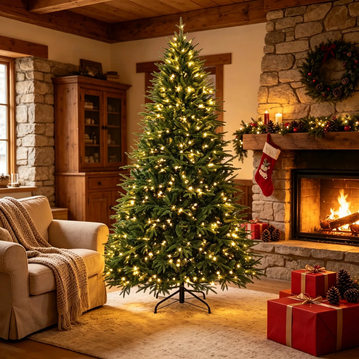 Cosycombe Extra-Full Christmas Tree with 1000 Warm LEDs, 7.5ft