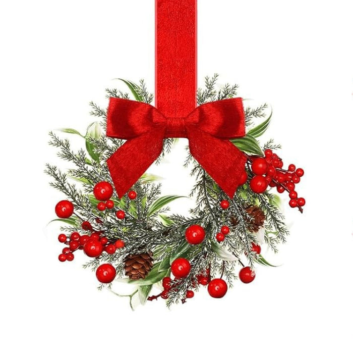 Cosycombe Mini Christmas wreath with ribbon bow, handmade