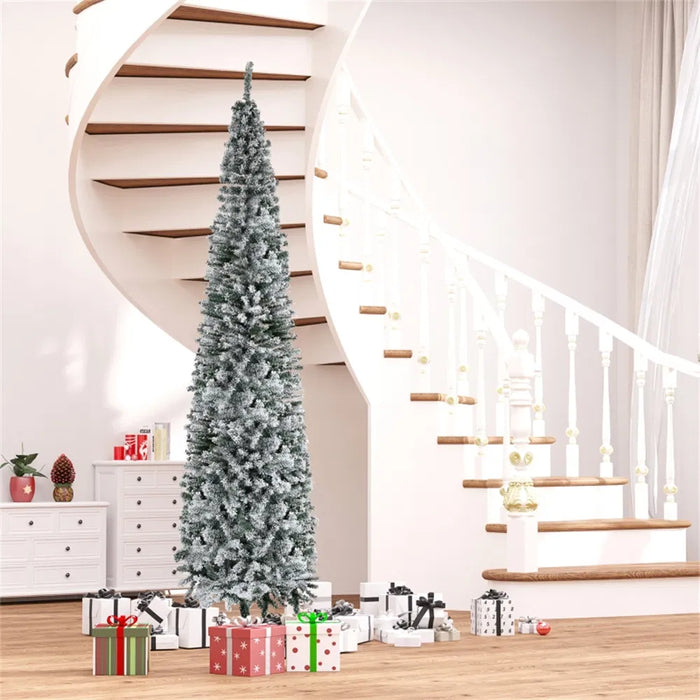 Cosycombe Tall Slim Snow-Flocked Pencil Christmas Tree, 9ft Unlit