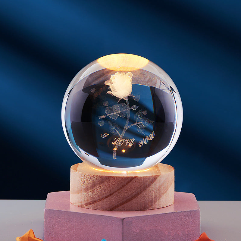 3D Crystal Ball Night Light With Inner Carved Solar System