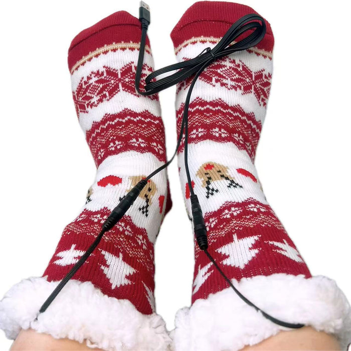 Cosycombe Heated Christmas socks with USB and sherpa lining