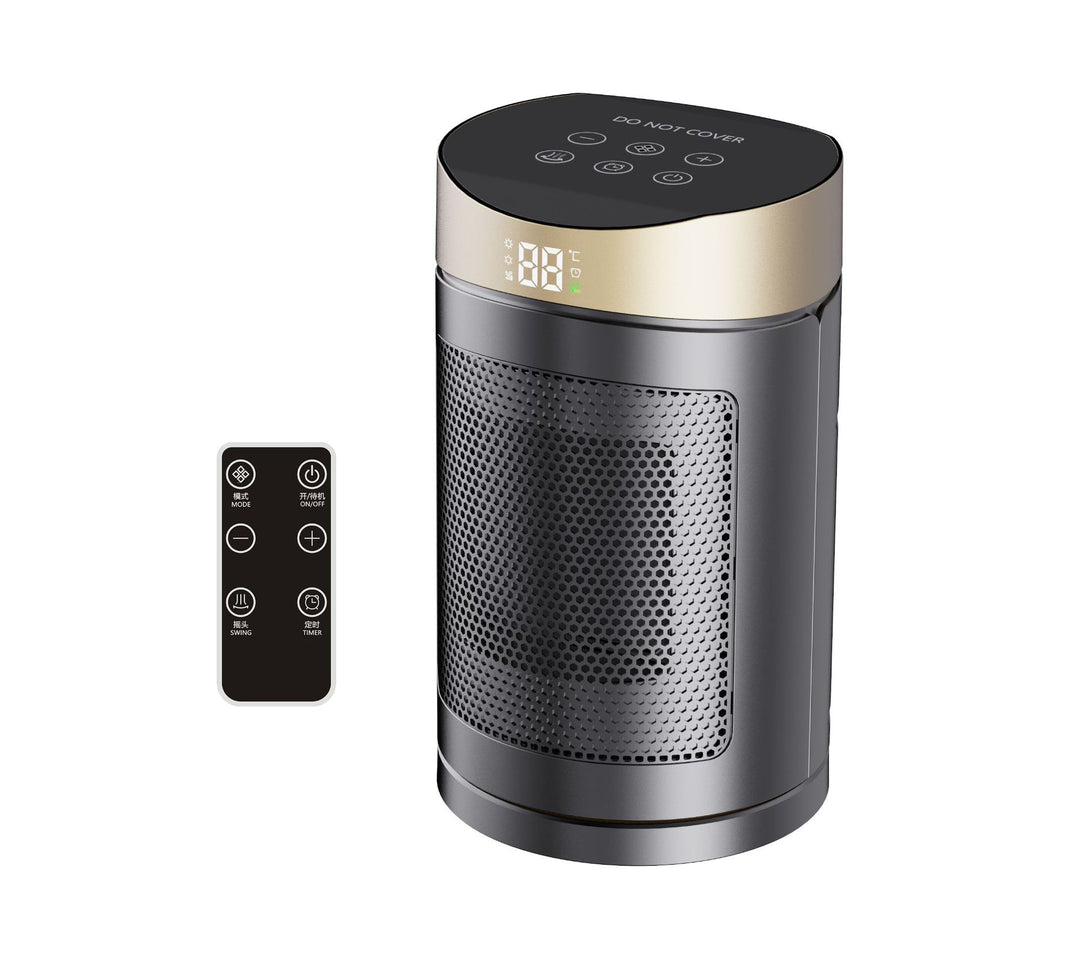Black and gold oscillating ceramic tower heater