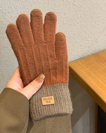 Cosycombe Knitted Touchscreen Gloves with Contrast Ribbed Cuff