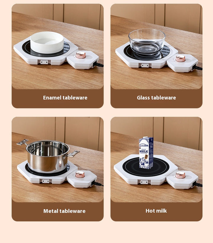 White hexagonal warming plates with dishes on top