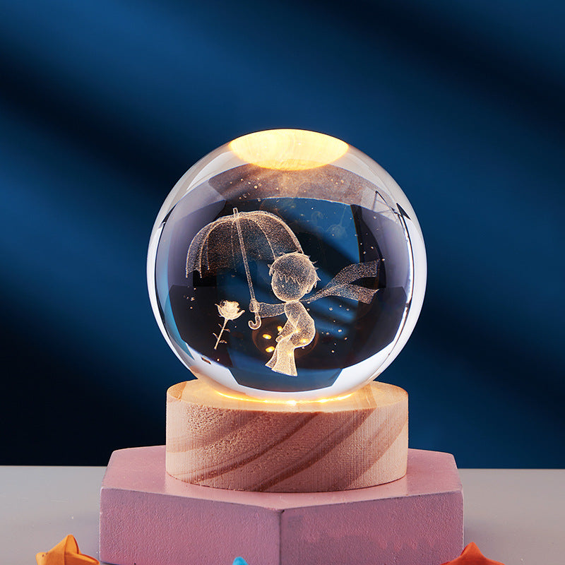 3D Crystal Ball Night Light With Inner Carved Solar System