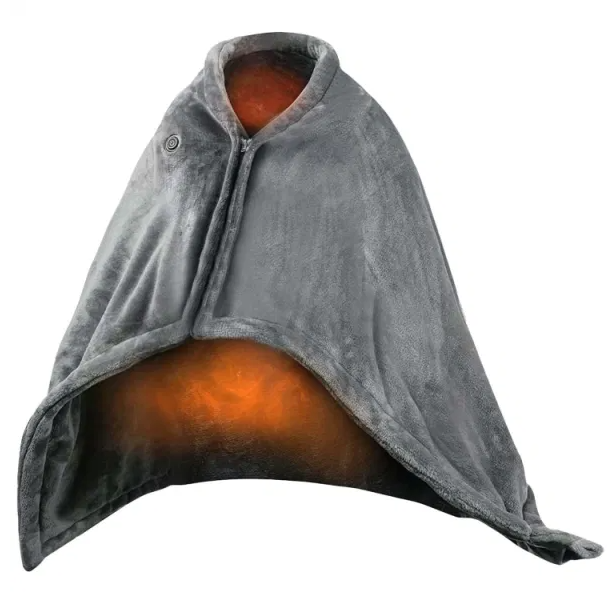 USB Heated Poncho Wrap With Zipper And Washable Fabric