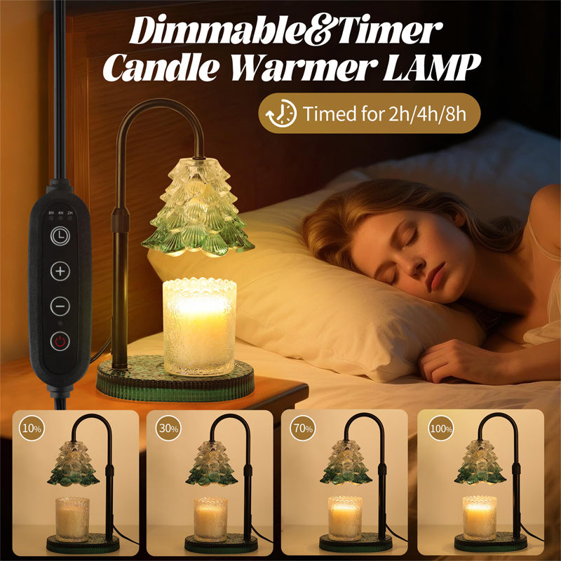 Green Candle Warmer Lamp With Timer And Dimmer, Flame-Free