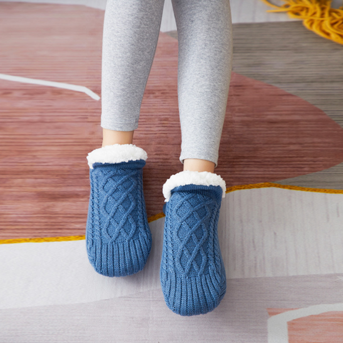 Cosycombe™ Woven Slipper Socks with Plush Lining and Non-Slip Grips