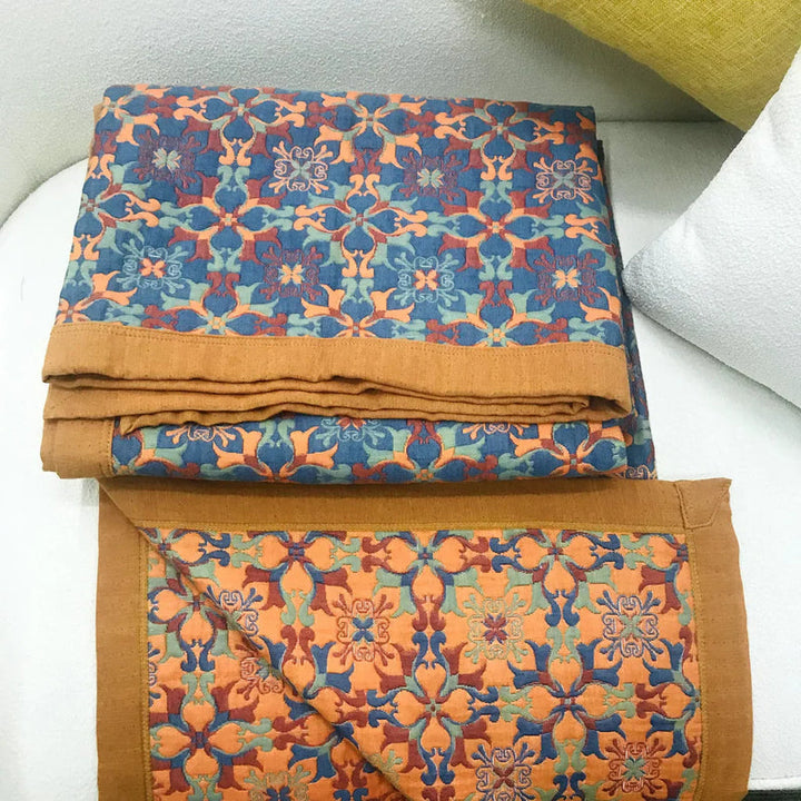 Cosycombe™ Six-Layer Cotton Blanket with Orange and Blue Pattern