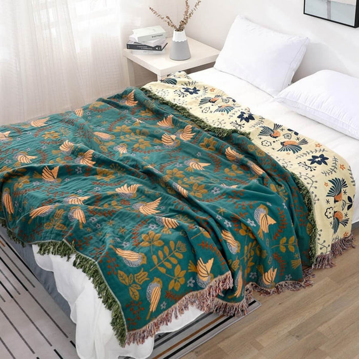 Cosycombe™ Reversible Scandinavian Bird Throw in Soft Cotton