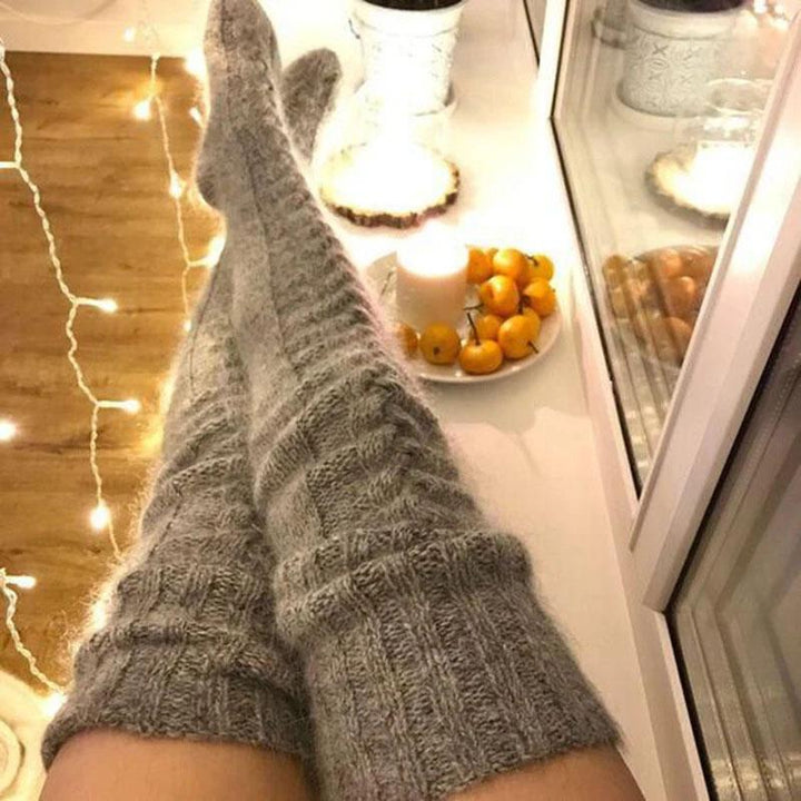 Cosycombe™ Hand-Knitted Winter Knee Socks in Soft Acrylic Cotton