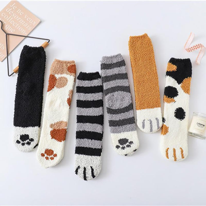 Cosycombe™ Cute Cat Paw Socks in Plush Coral Fleece – One Size Fits All