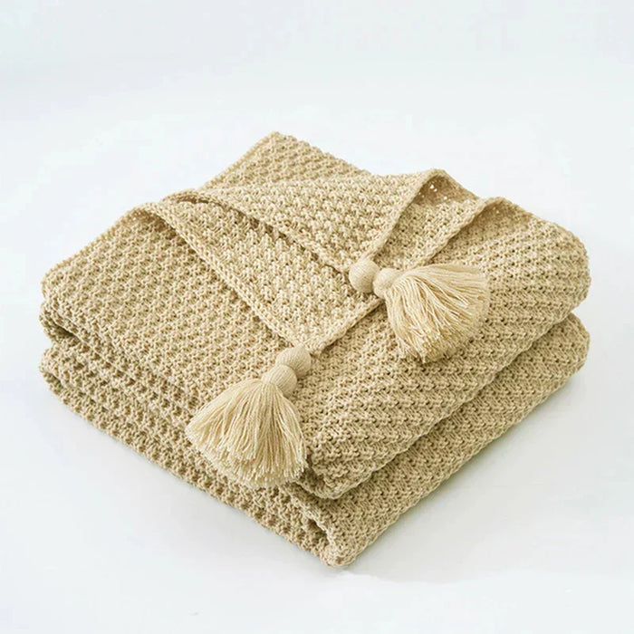 Cosycombe™ Handwoven Wool Blanket with Fringes and Pom-Poms