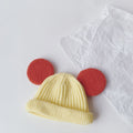 Kids pink ribbed beanie with teddy ears