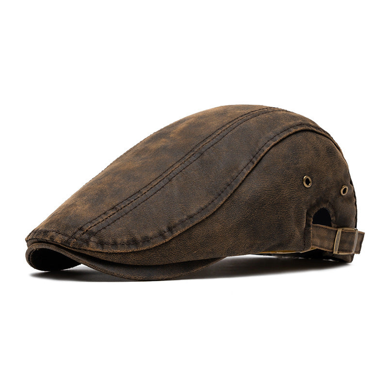 Navy washed denim flat cap