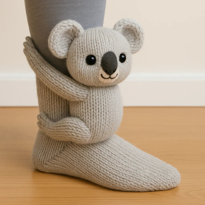 Cosycombe Knit Socks with a 3D Crochet Animal Hug