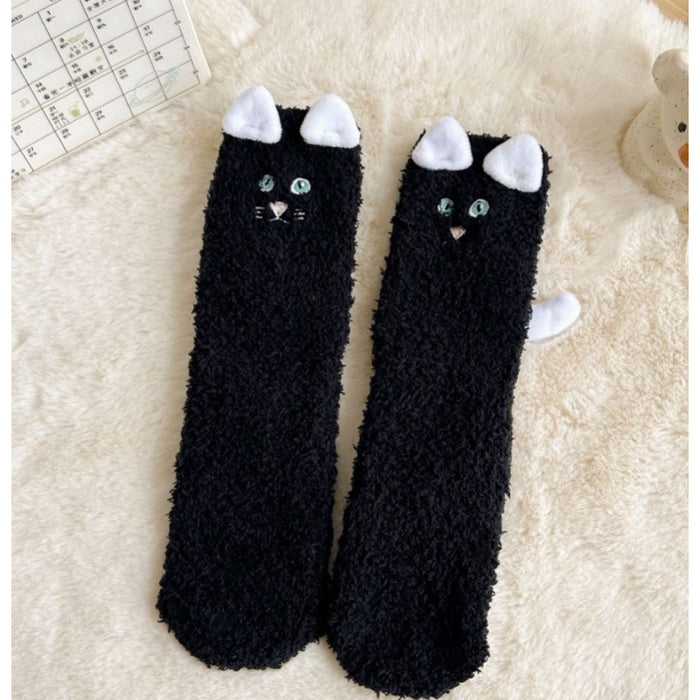 Cosycombe Fleece Cat Socks with 3D Ears and Tail