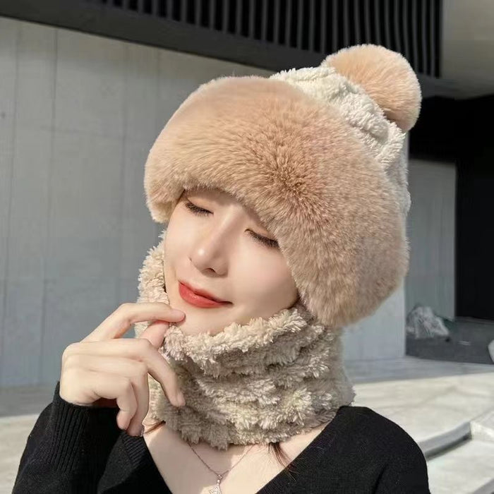 Cosycombe Plush Hood Hat with Neck Warmer and Pompom