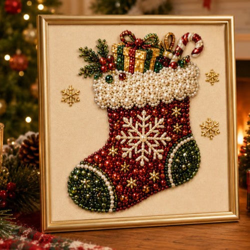 Christmas pearl diamond painting with gnome design