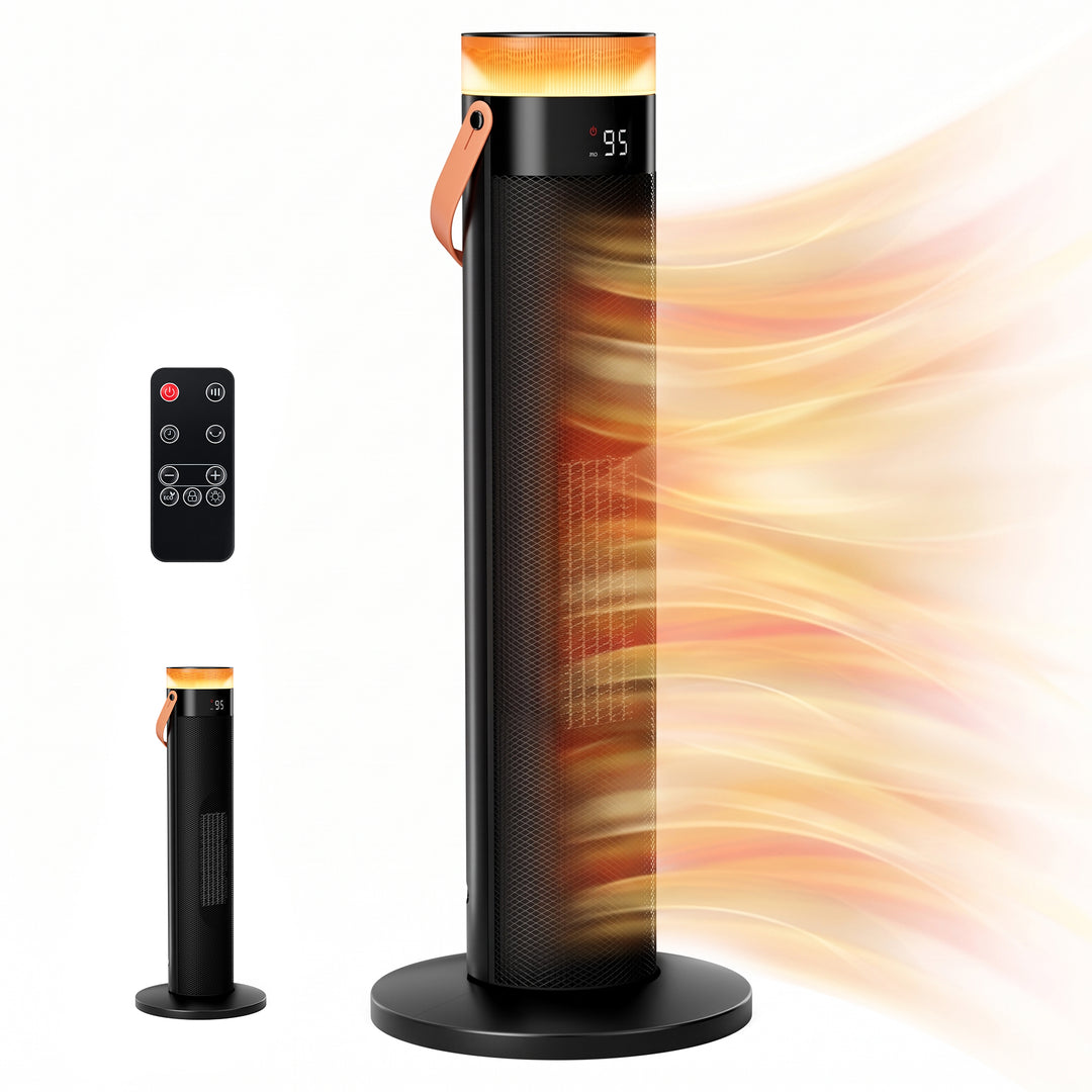black ceramic tower heater with LED ring light