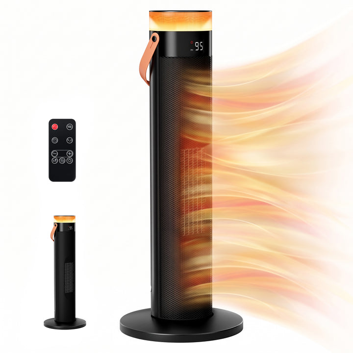 black ceramic tower heater with LED ring light
