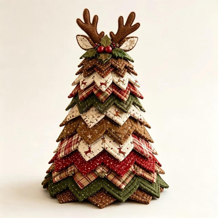 Patchwork fabric Christmas tree with star topper