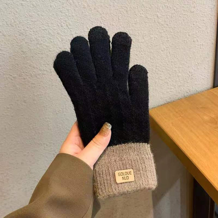 Cosycombe Knitted Touchscreen Gloves with Contrast Ribbed Cuff