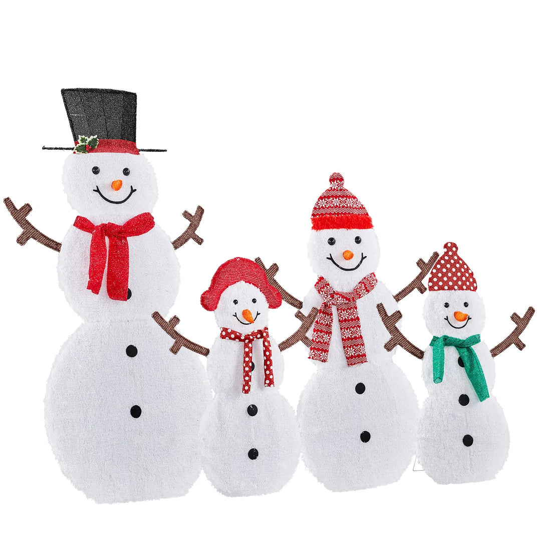 Family of four lit snowman figures