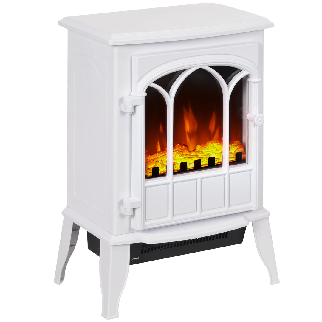 white log-burner style electric fire with LED flames