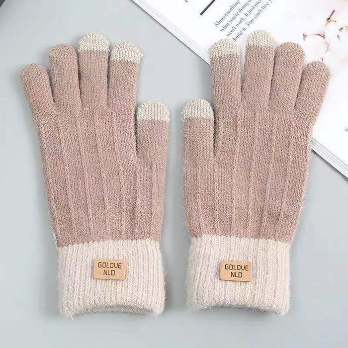 Cosycombe Knitted Touchscreen Gloves with Contrast Ribbed Cuff