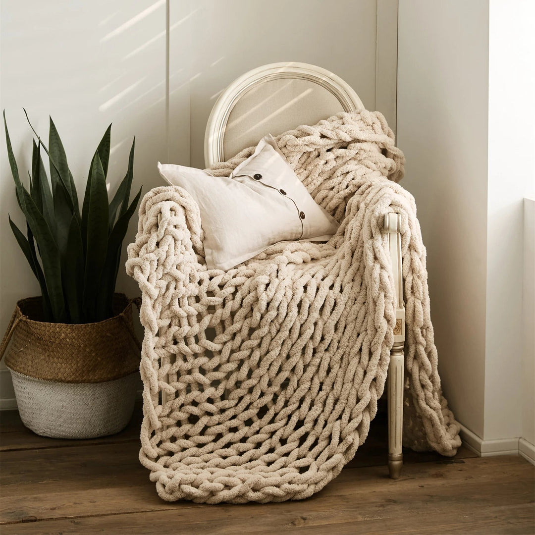 Cosycombe™ Chunky Knit Chenille Throw, Hand-Knotted and Plush