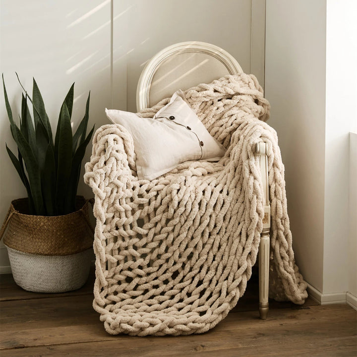 Cosycombe™ Chunky Knit Chenille Throw, Hand-Knotted and Plush