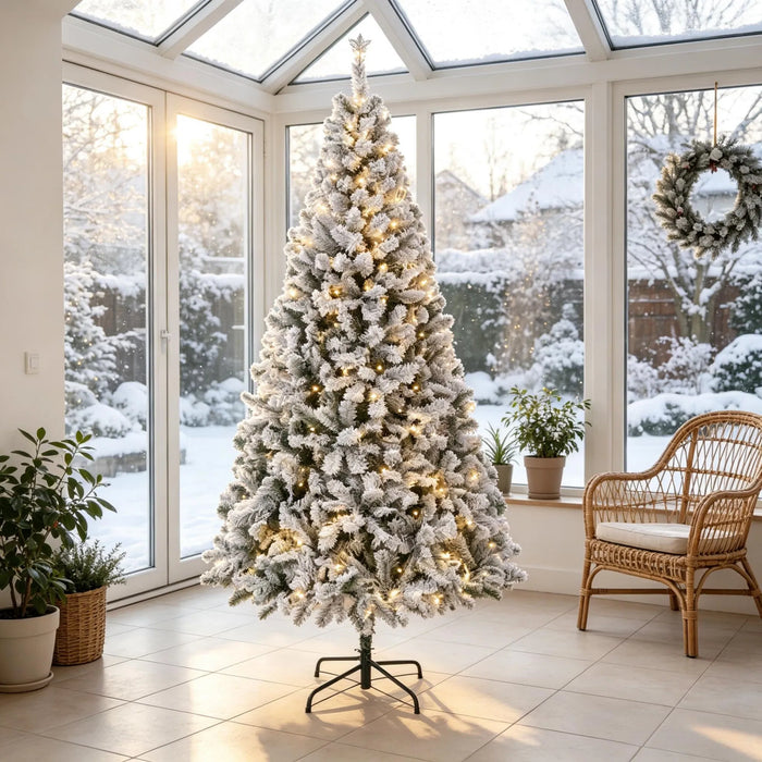 Cosycombe Snow-Flocked Fraser Fir Christmas Tree with 220 Lights