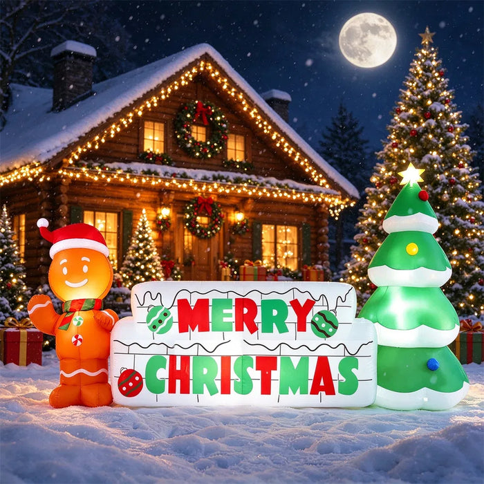 Cosycombe Inflatable Merry Christmas Sign 9.5 ft with Gingerbread Man