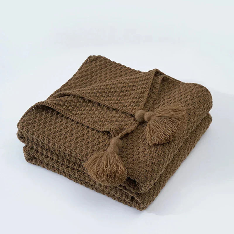 Cosycombe™ Handwoven Wool Blanket with Fringes and Pom-Poms