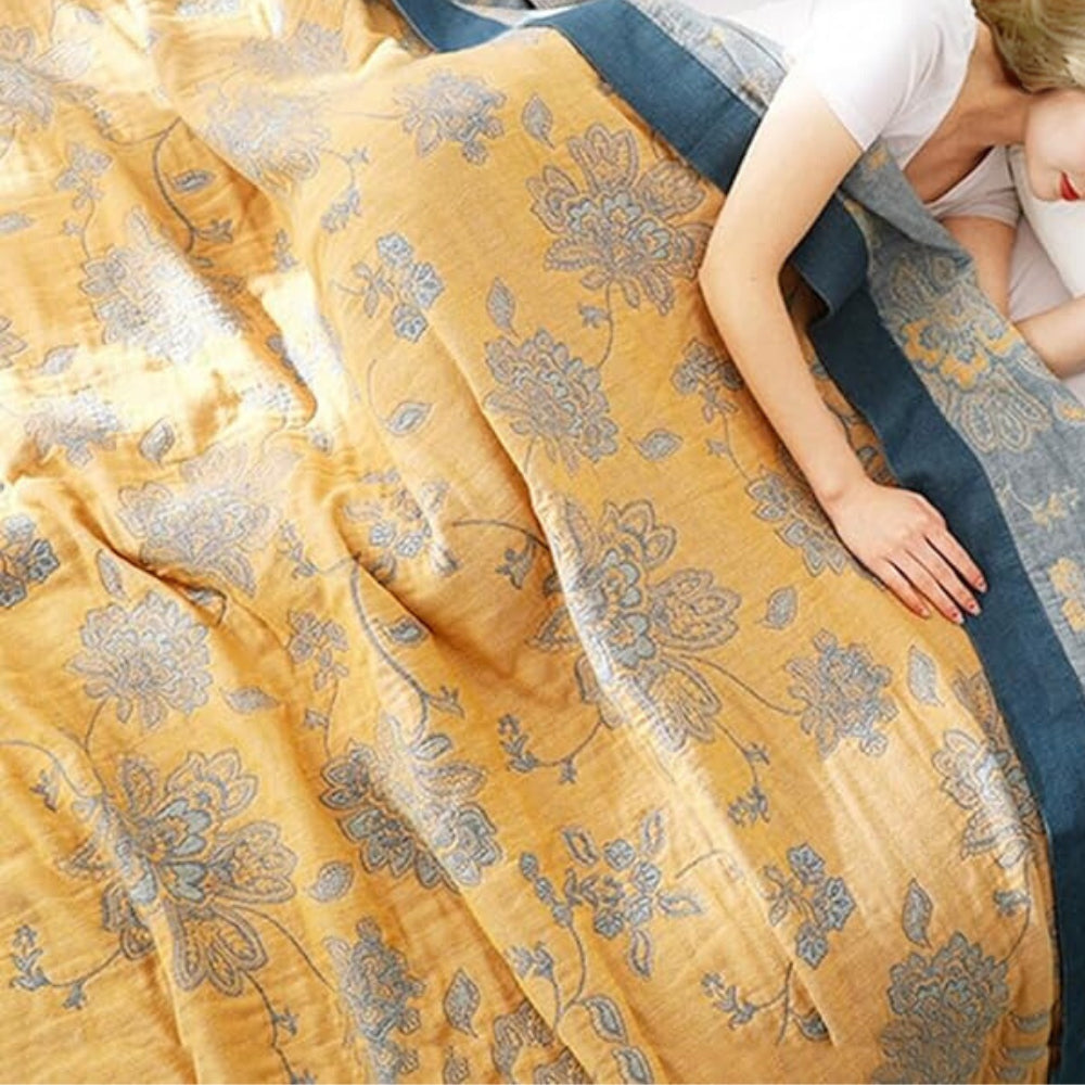 Cosycombe™ Five-Layer Cotton Gauze Blanket With Woven Floral Jacquard