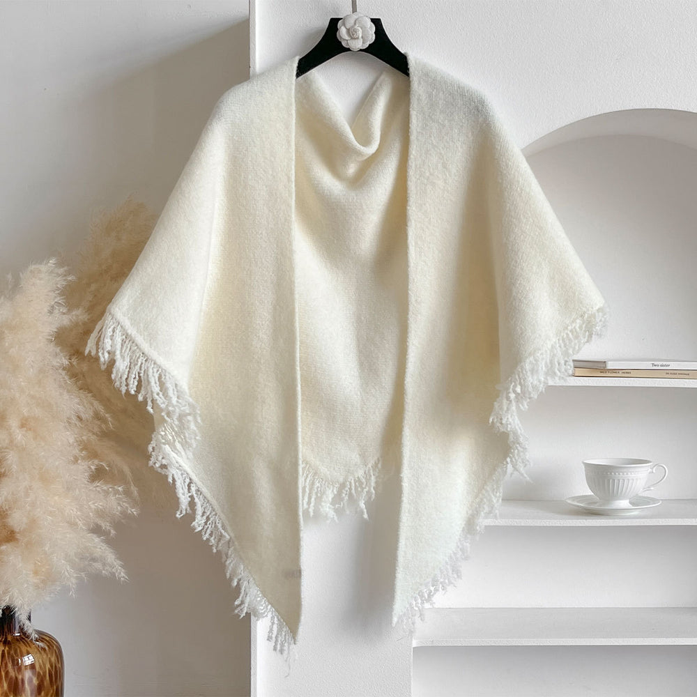 Blush beige fringed knit scarf