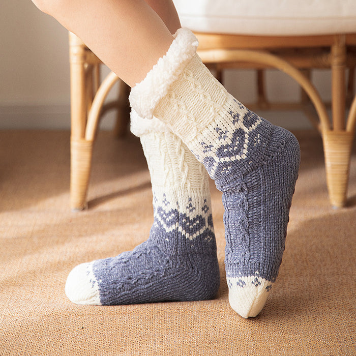 Cosycombe Plush Lined Heart Knit Floor Socks with Grip Dots