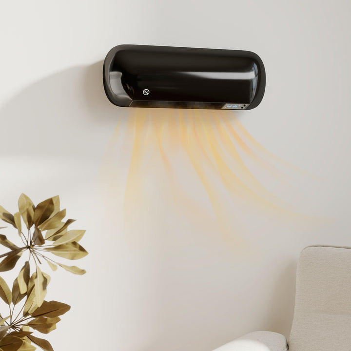 black wall-mounted fan heater with LED display
