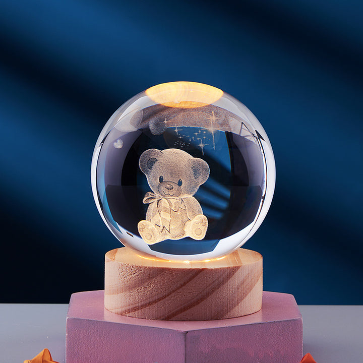 3D Crystal Ball Night Light With Inner Carved Solar System