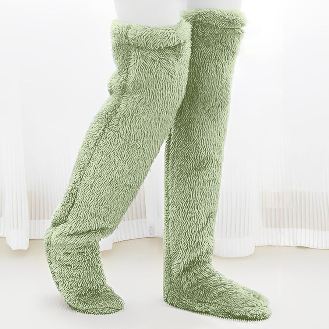 Fluffy plush over the knee socks in pink