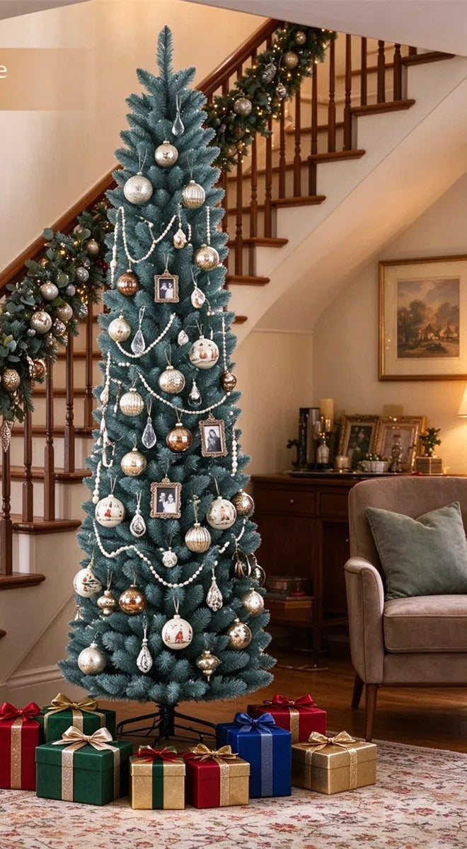 Frosted slim pencil tree with silver tips