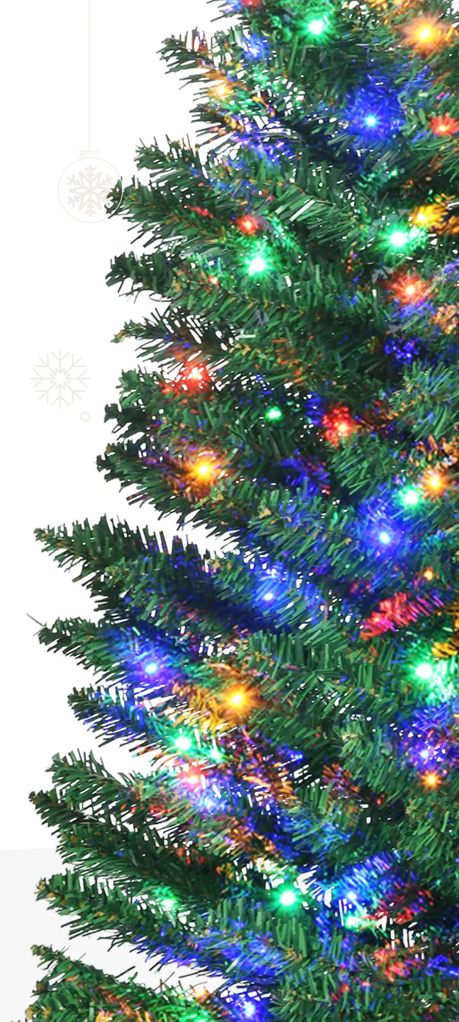 Slim green tree with multicolour lights