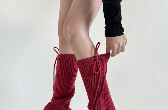 Cosycombe Flared Ribbed Leg Warmers with Lace Up Tie