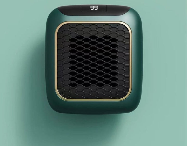 Grey mini plug-in fan heater with remote