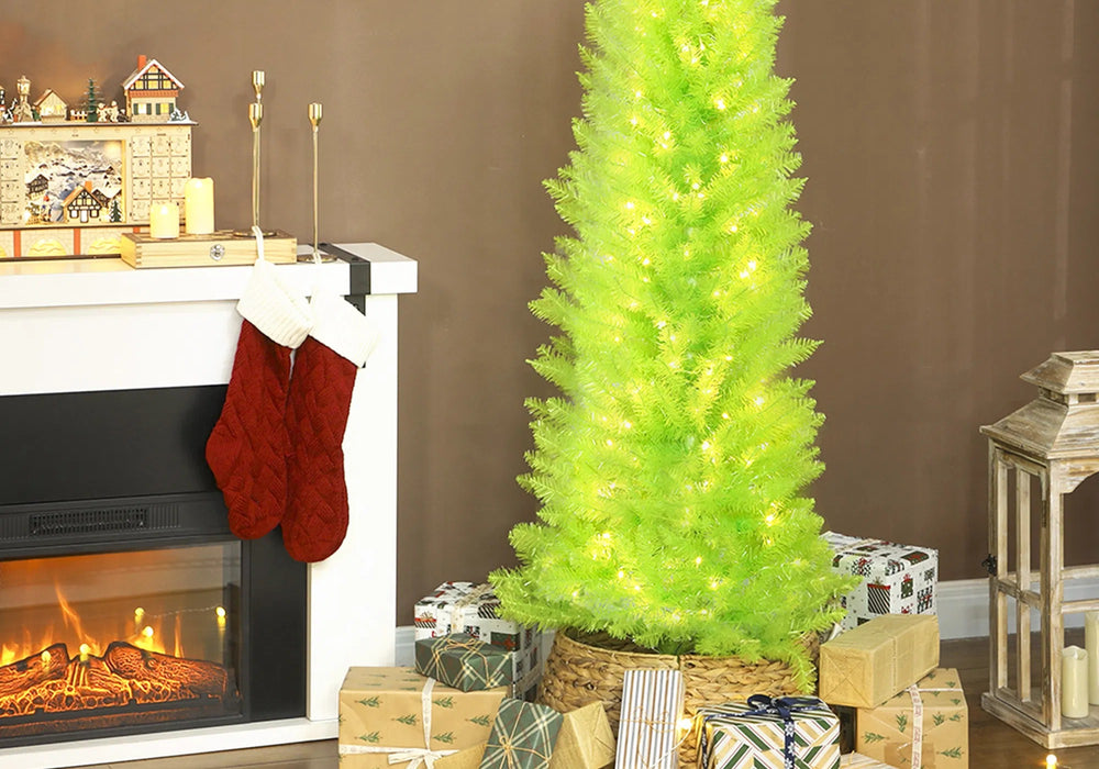 Lime green Christmas tree with bent top