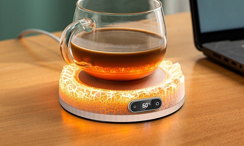 Black volcano mug warmer with colour light