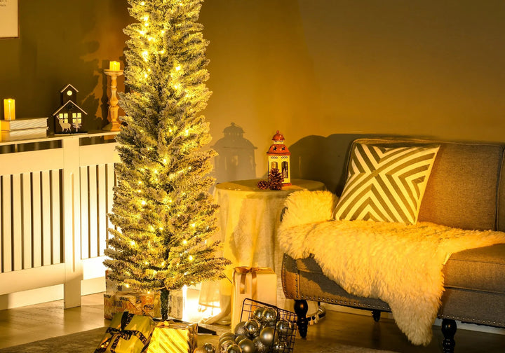 Green slim pencil tree with warm LEDs